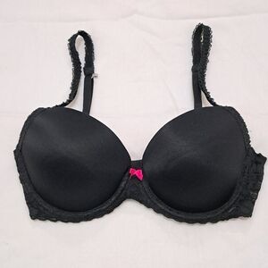 Victoria's Secret PINK Push Up Demi Bra  34C Black Lace Sexy Smooth Adjustable